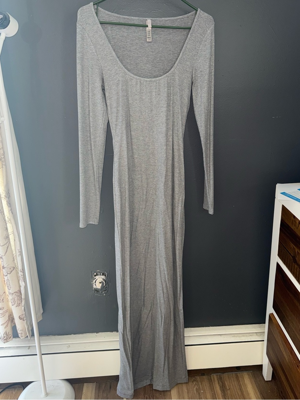 Skims Women's Long Sleeve Scoop Neck Maxi Dress - Gray